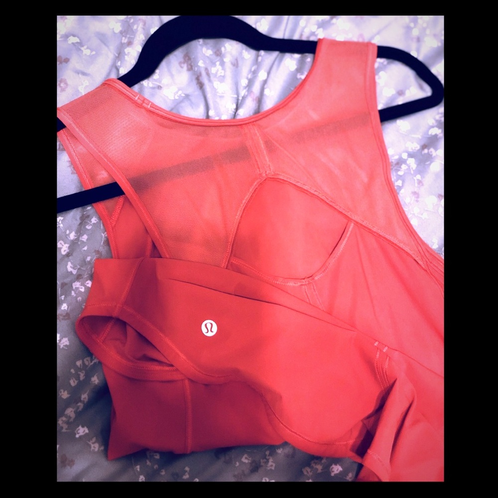 Coral Pink Lululemon size 8 sculpt tank with mesh
